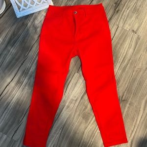 Red legging jeans.